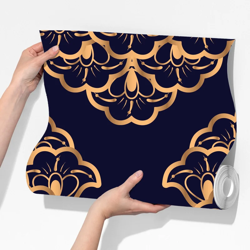 Fototapete goldenes damastmuster auf marineblauem hintergrund Fototapete goldenes damastmuster auf marineblauem hintergrund