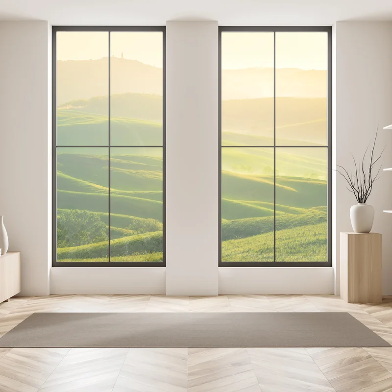 Fensteraufkleber goldener sonnenaufgang über sanften grünen hügeln Fensteraufkleber goldener sonnenaufgang über sanften grünen hügeln