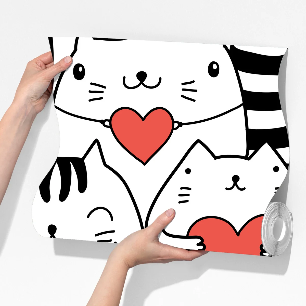 Fototapeta urocze koty z sercami wzór Fototapeta urocze koty z sercami wzór