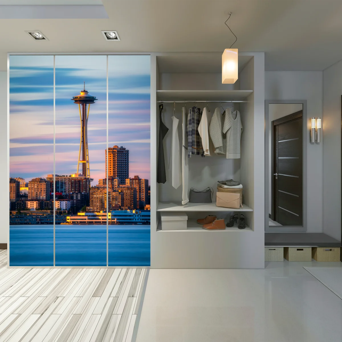 Schrankaufkleber Seattle skyline mit dem Space Needle bei Sonnenuntergang Schrankaufkleber Seattle skyline mit dem Space Needle bei Sonnenuntergang