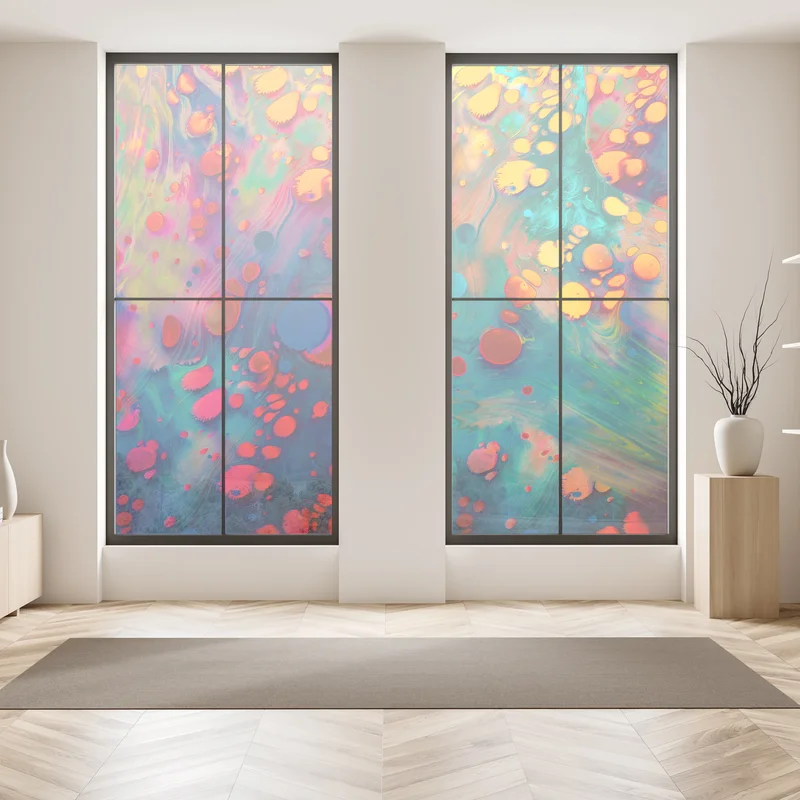 Fensteraufkleber lebendige türkis-orange marmorierte kunst