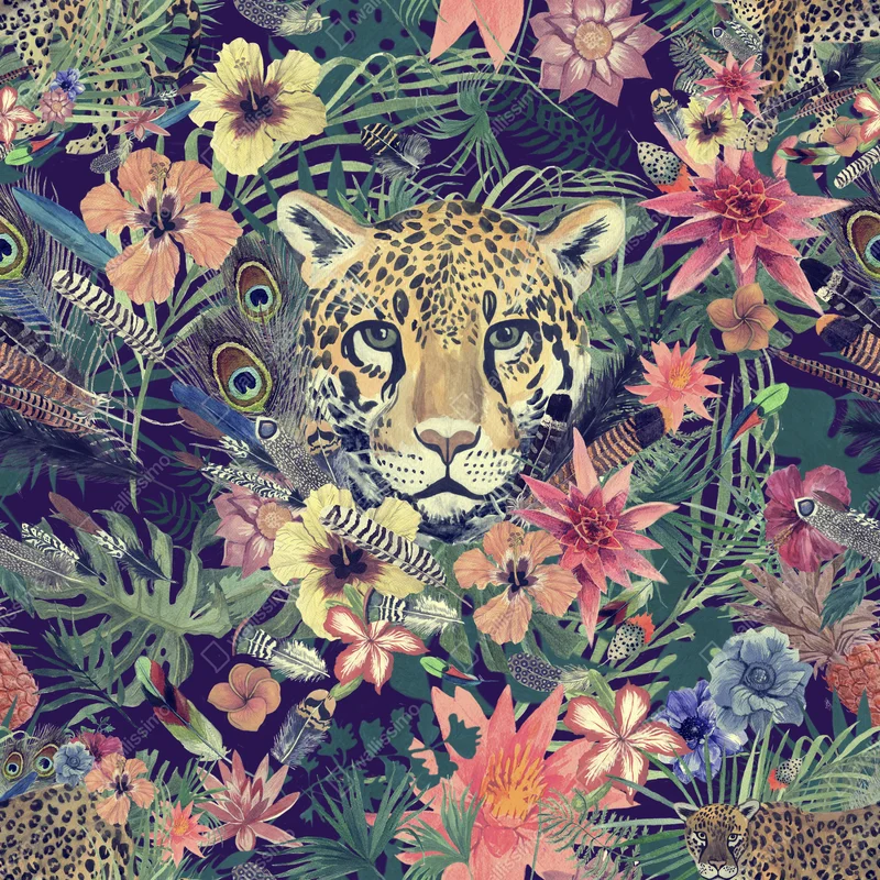 Poster vintage aquarell leopard im tropischen dschungel Poster vintage aquarell leopard im tropischen dschungel