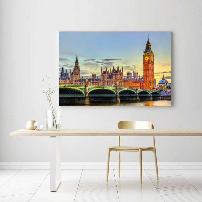 Leinwandbild sonnenuntergang über London: Big Ben und der Westminster-Palast Leinwandbild sonnenuntergang über London: Big Ben und der Westminster-Palast