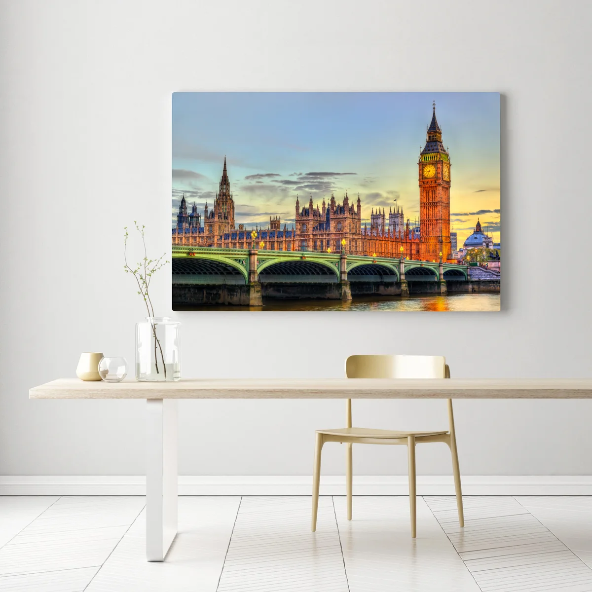 Leinwandbild sonnenuntergang über London: Big Ben und der Westminster-Palast Leinwandbild sonnenuntergang über London: Big Ben und der Westminster-Palast