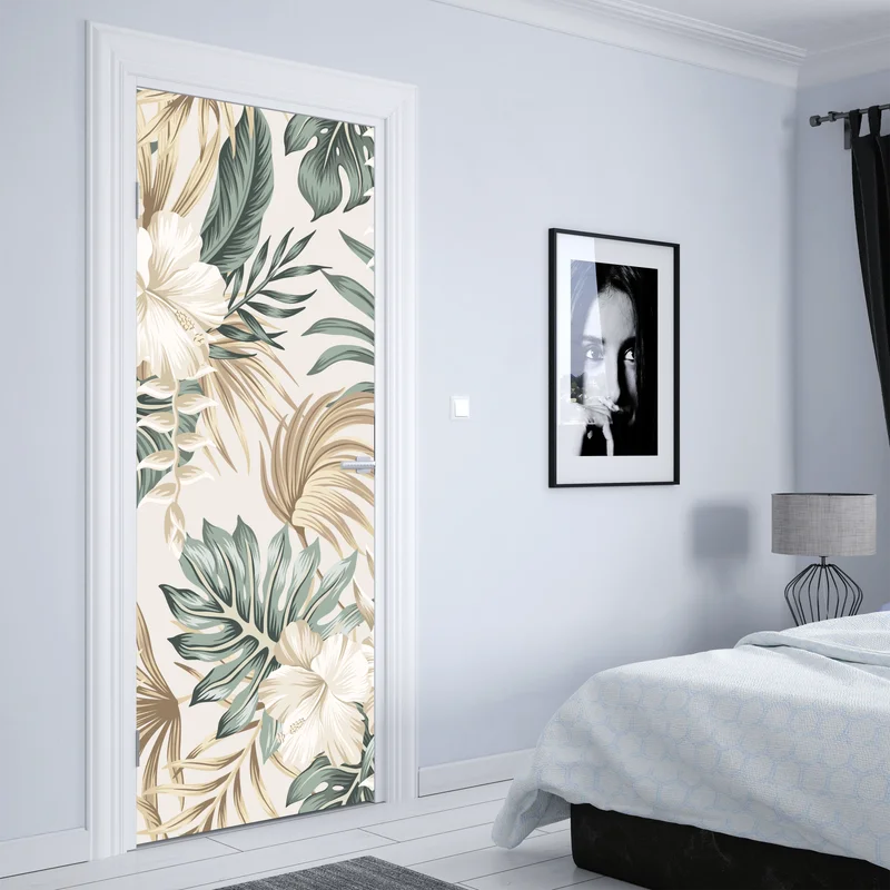 Türaufkleber zartes tropisches hibiskusmotiv