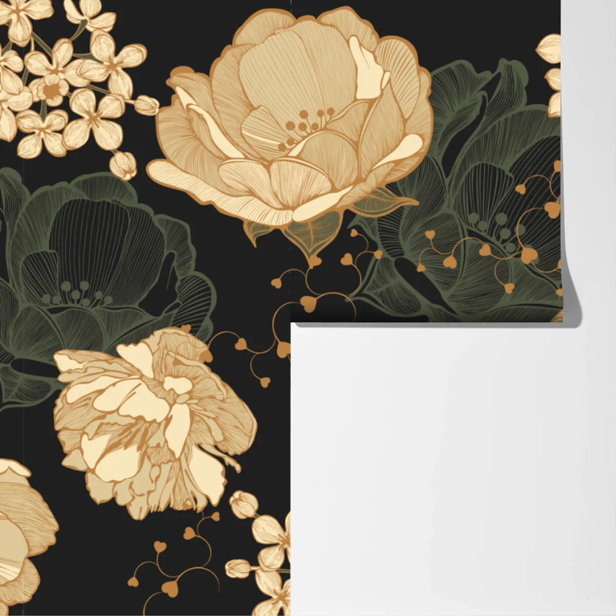 Fototapete goldene pfingstrosen vor dunklem botanischem hintergrund Fototapete goldene pfingstrosen vor dunklem botanischem hintergrund