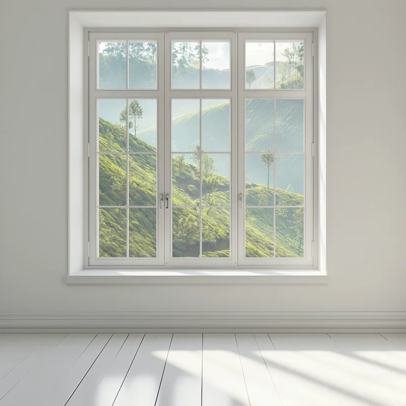 Fensteraufkleber neblige teeplantagen auf den hügeln von Munnar