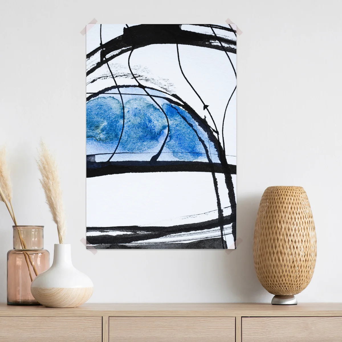 Poster blaue abstrakte tusche- und aquarellkomposition Poster blaue abstrakte tusche- und aquarellkomposition