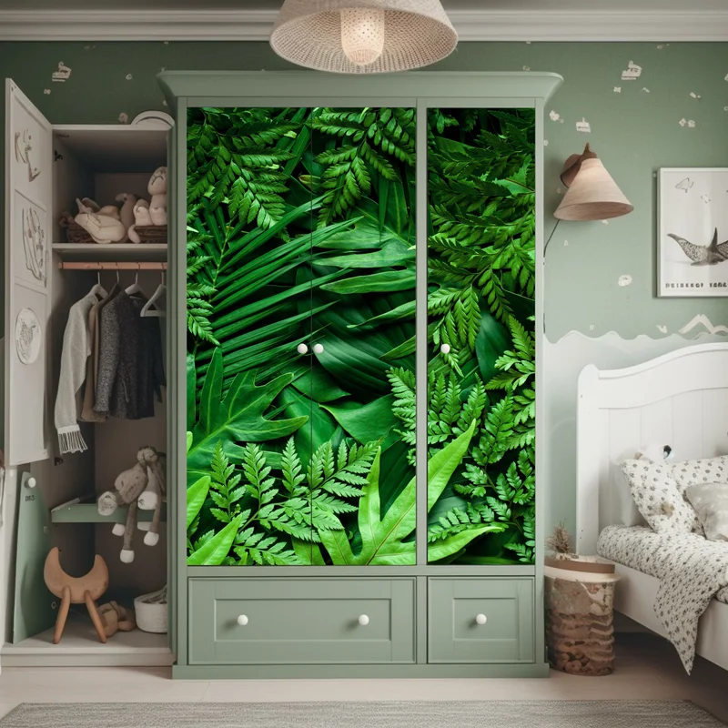 Schrankaufkleber üppiges grünes blättermuster