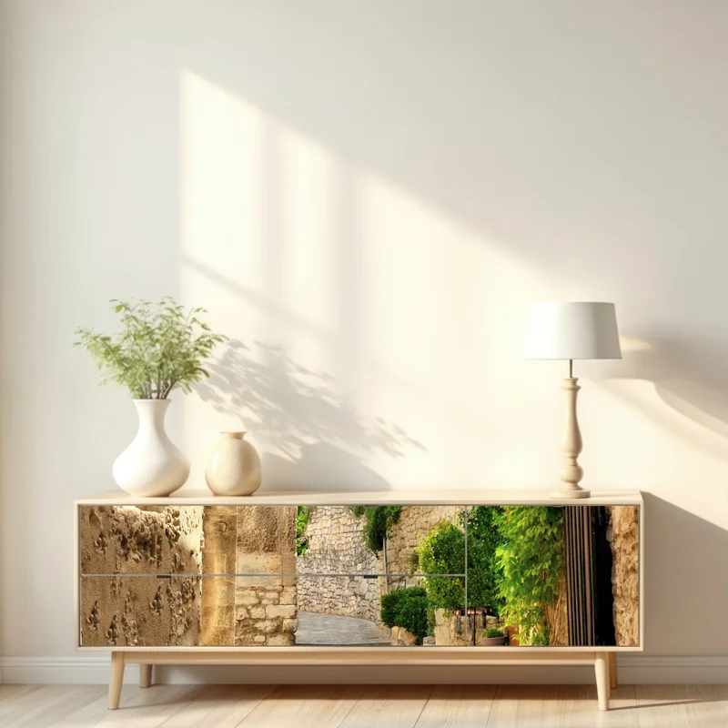 Repositionierbarer Aufkleber reizende kopfsteinpflasterstraße in Les Baux de Provence