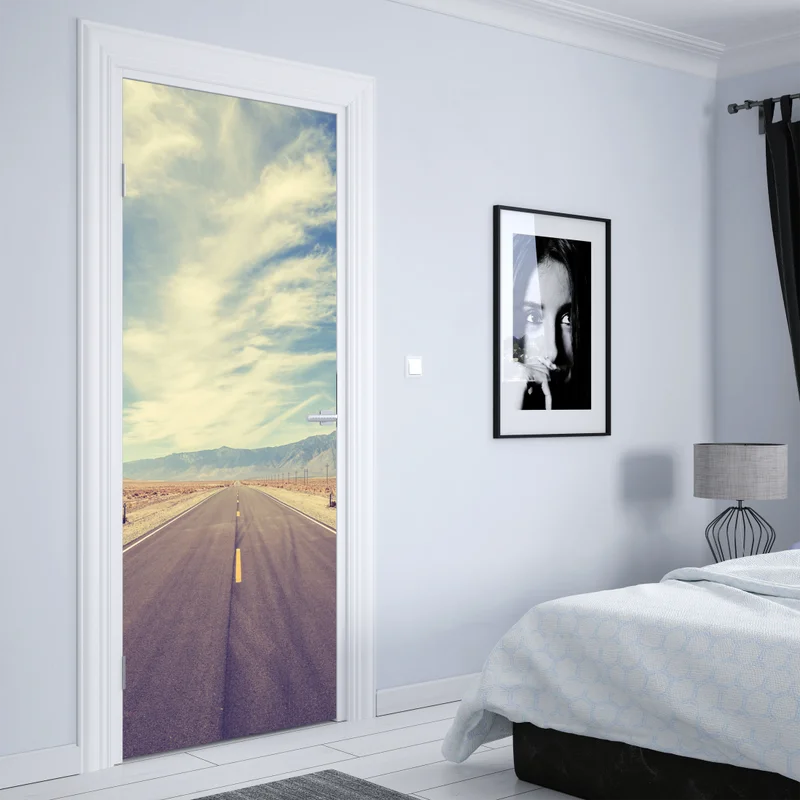 Türaufkleber vintage landstraße unter weitem himmel