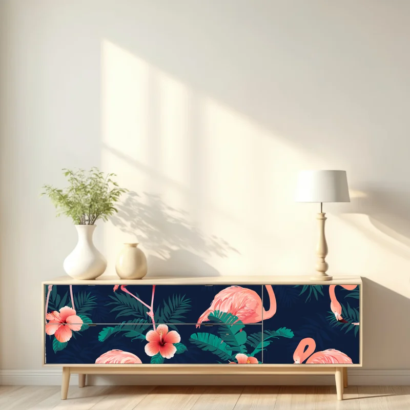 Repositionierbarer Aufkleber tropisches rosa flamingo-muster
