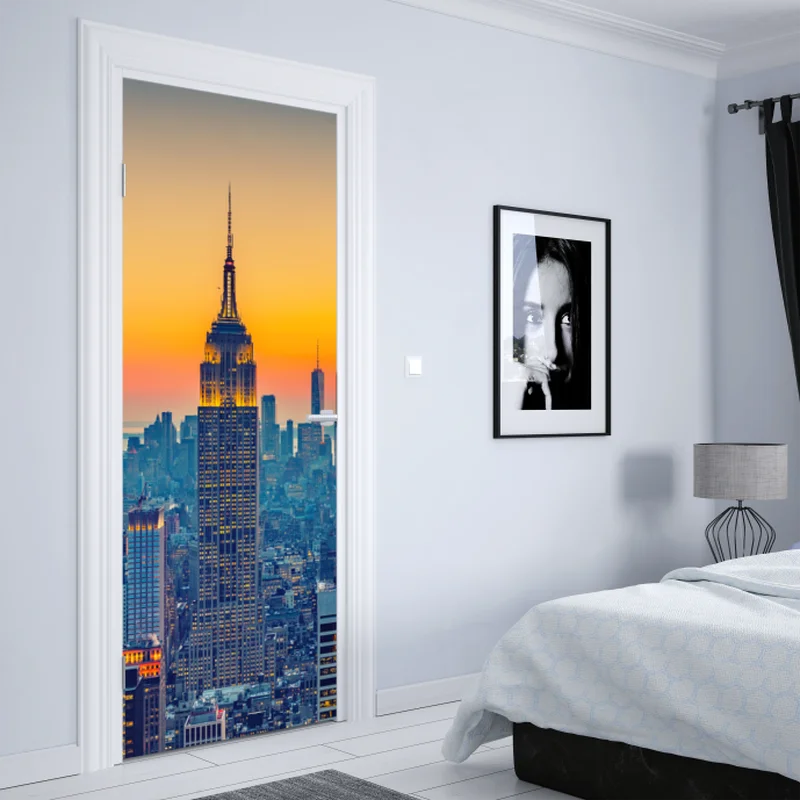 Türaufkleber sonnenuntergang über New York