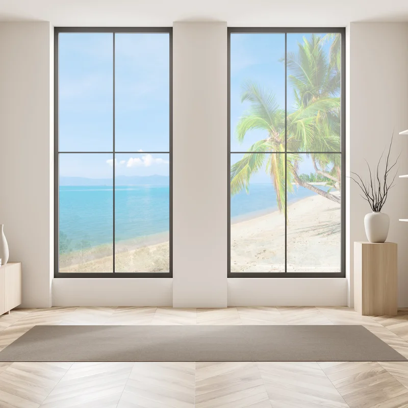 Naklejka na okno tropikalna plaża z palmami