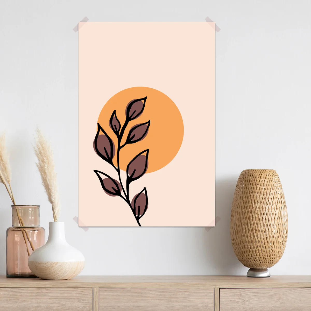 Poster pastellsonne mit blattzweig • Poster bei Wallnifity® Poster pastellsonne mit blattzweig • Poster bei Wallnifity®