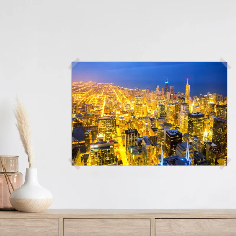 Poster luftaufnahme der nächtlichen skyline von Chicago Poster luftaufnahme der nächtlichen skyline von Chicago