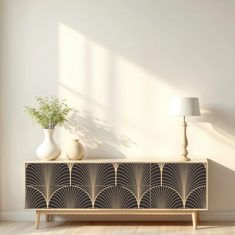 Repositionierbarer Aufkleber art deco goldenes fächermuster