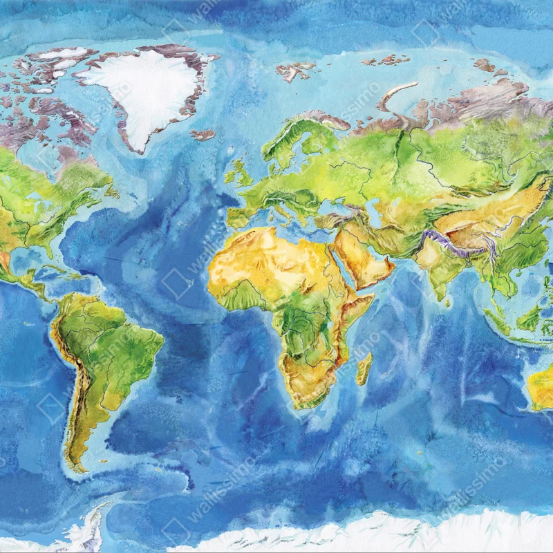 Repositionierbarer Aufkleber aquarell-physische weltkarte Repositionierbarer Aufkleber aquarell-physische weltkarte