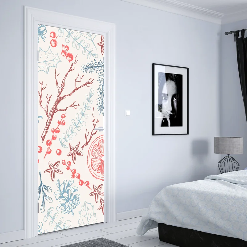 Türaufkleber handgezeichnetes winterliches botanisches muster Türaufkleber handgezeichnetes winterliches botanisches muster