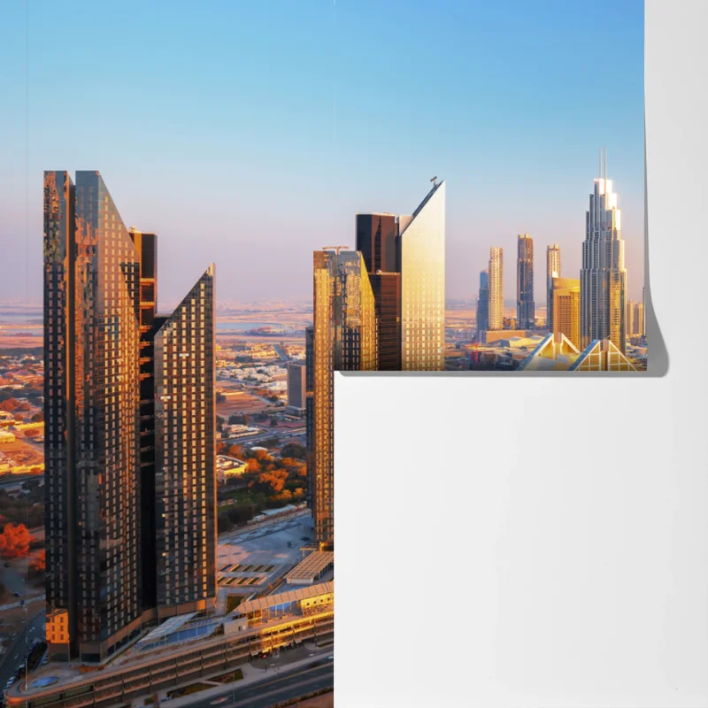 Fototapeta panorama Dubaju z Burj Khalifa o zachodzie słońca Fototapeta panorama Dubaju z Burj Khalifa o zachodzie słońca