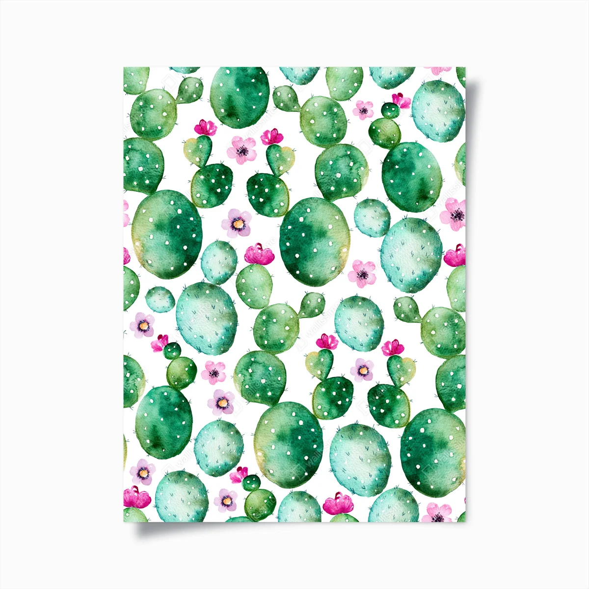 Poster grünes aquarell-kaktusmuster mit rosa blüten • Poster bei Wallnifity® Poster grünes aquarell-kaktusmuster mit rosa blüten • Poster bei Wallnifity®