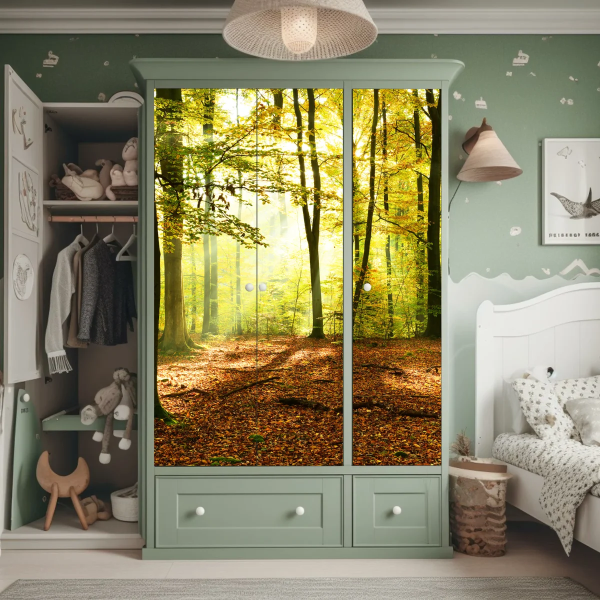 Schrankaufkleber goldener herbstwald am morgen Schrankaufkleber goldener herbstwald am morgen