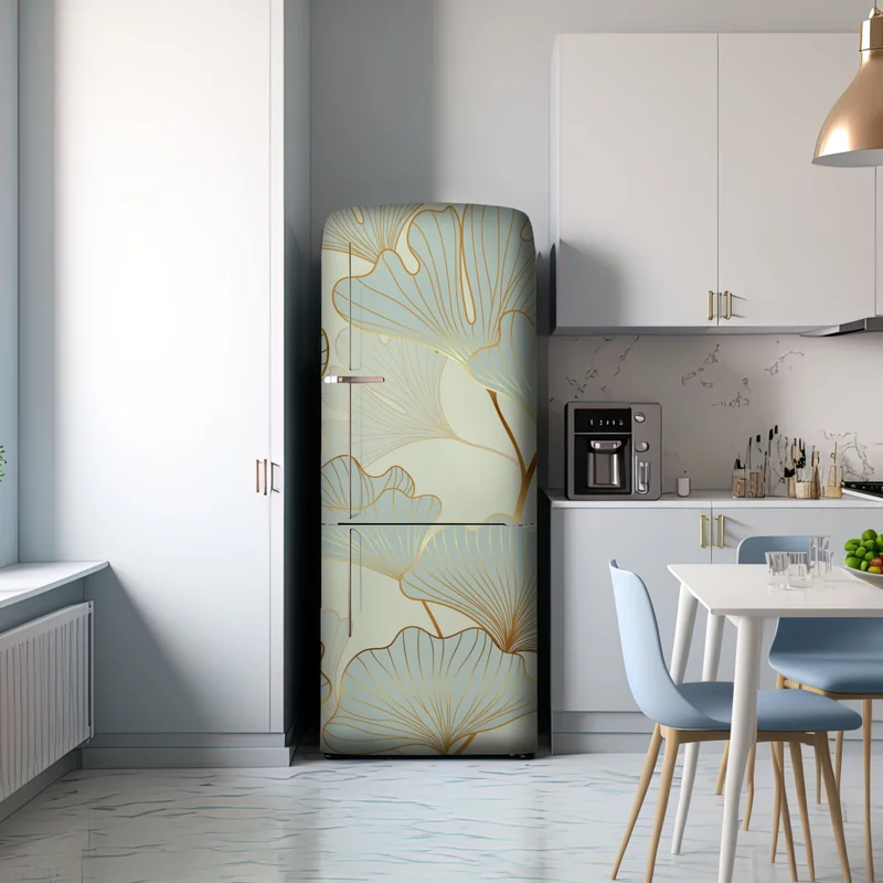 Kühlschrankaufkleber pastell ginkgo blättermuster mit goldakzenten