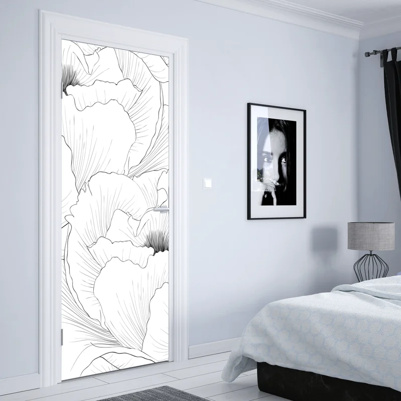 Türaufkleber feine botanische linienzeichnung mit blumen