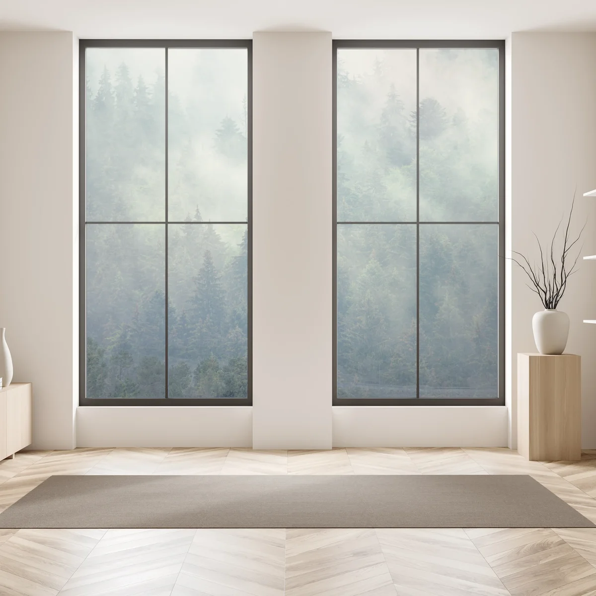 Fensteraufkleber nebliger immergrüner wald Fensteraufkleber nebliger immergrüner wald