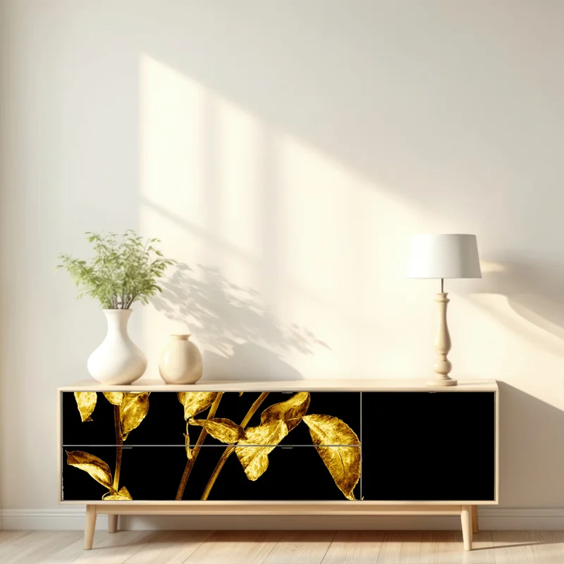 Repositionierbarer Aufkleber goldene rosen vor schwarzem hintergrund