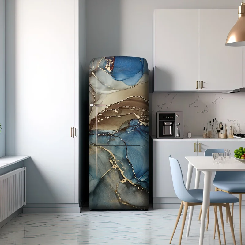 Kühlschrankaufkleber blaue und goldene flüssige abstraktion Kühlschrankaufkleber blaue und goldene flüssige abstraktion