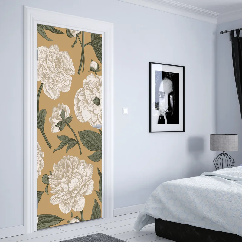 Türaufkleber vintage botanisches muster mit pfingstrosen Türaufkleber vintage botanisches muster mit pfingstrosen