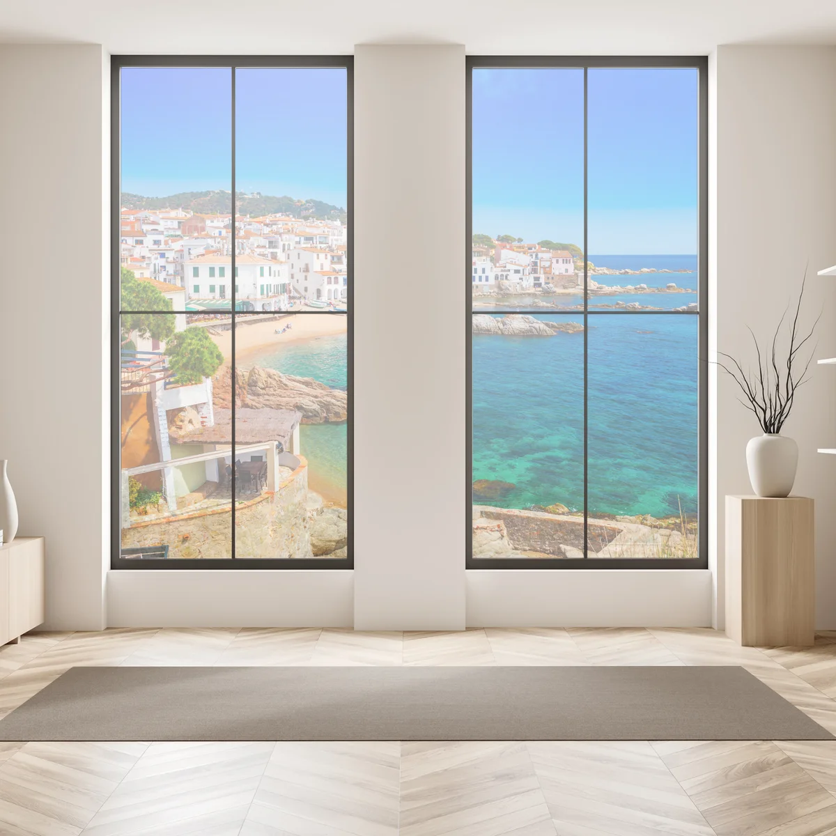 Fensteraufkleber sonniges mediterranes küstendorf Fensteraufkleber sonniges mediterranes küstendorf