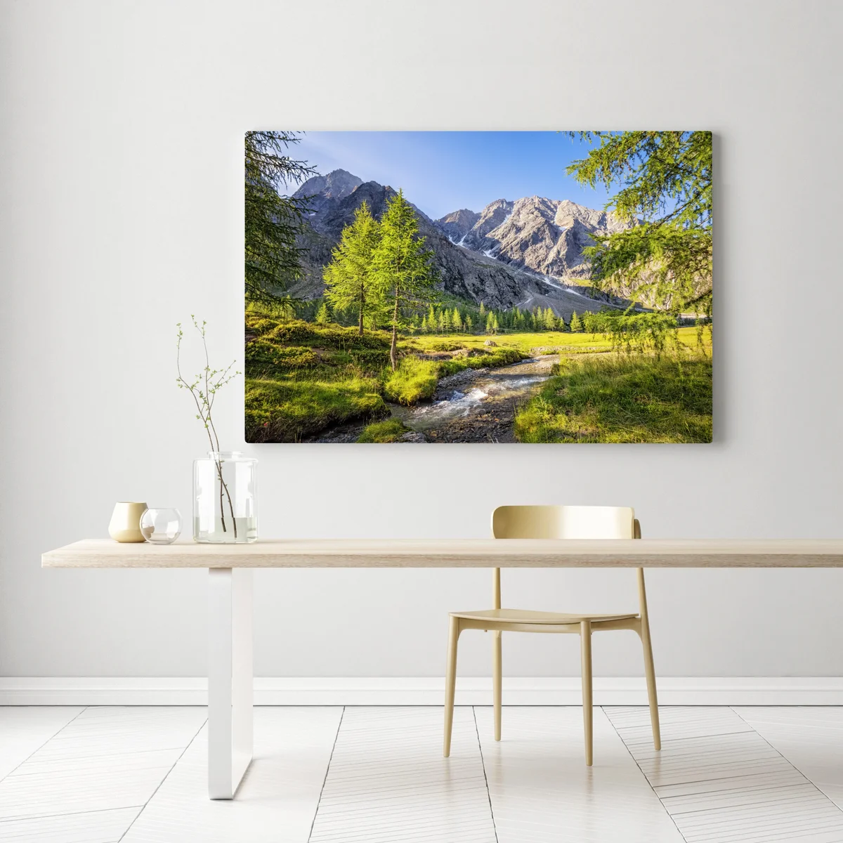 Leinwandbild alpine wiese mit bergbach Leinwandbild alpine wiese mit bergbach
