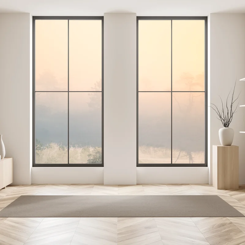 Fensteraufkleber träumerischer sonnenaufgang über nebligem moor