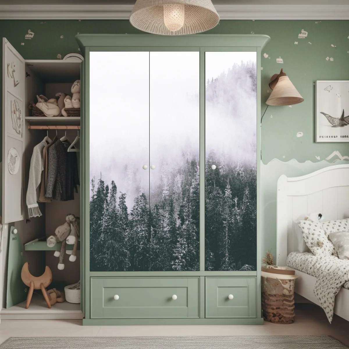 Schrankaufkleber nebliger immergrüner wald Schrankaufkleber nebliger immergrüner wald