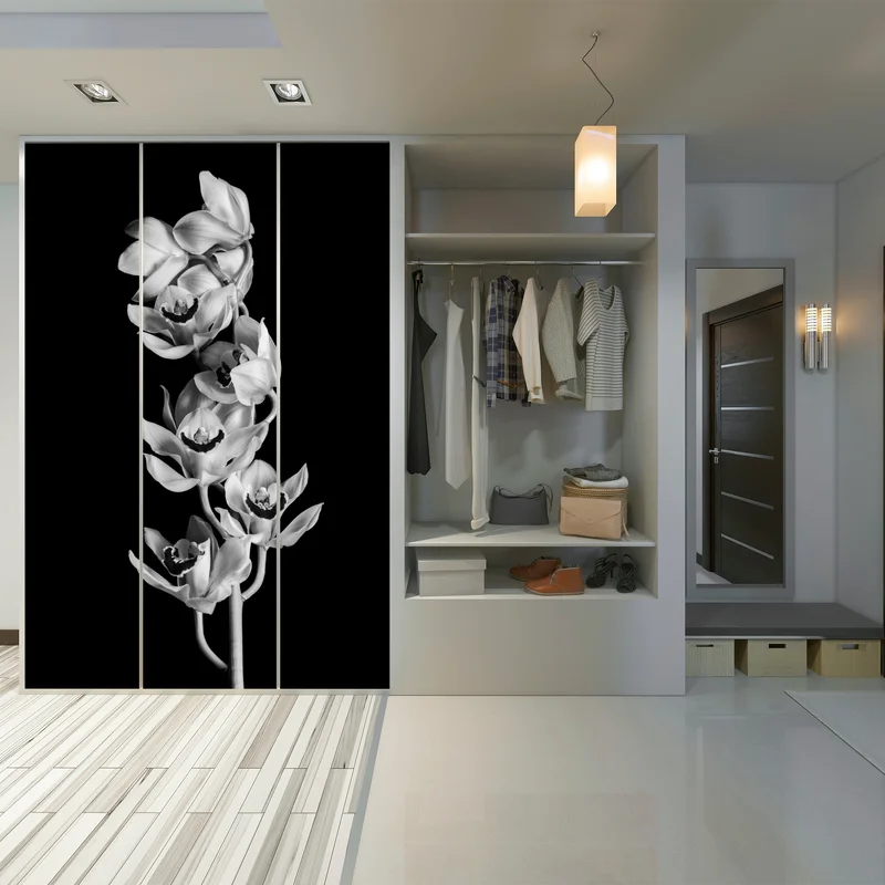 Schrankaufkleber eleganter monochromer orchideenstiel