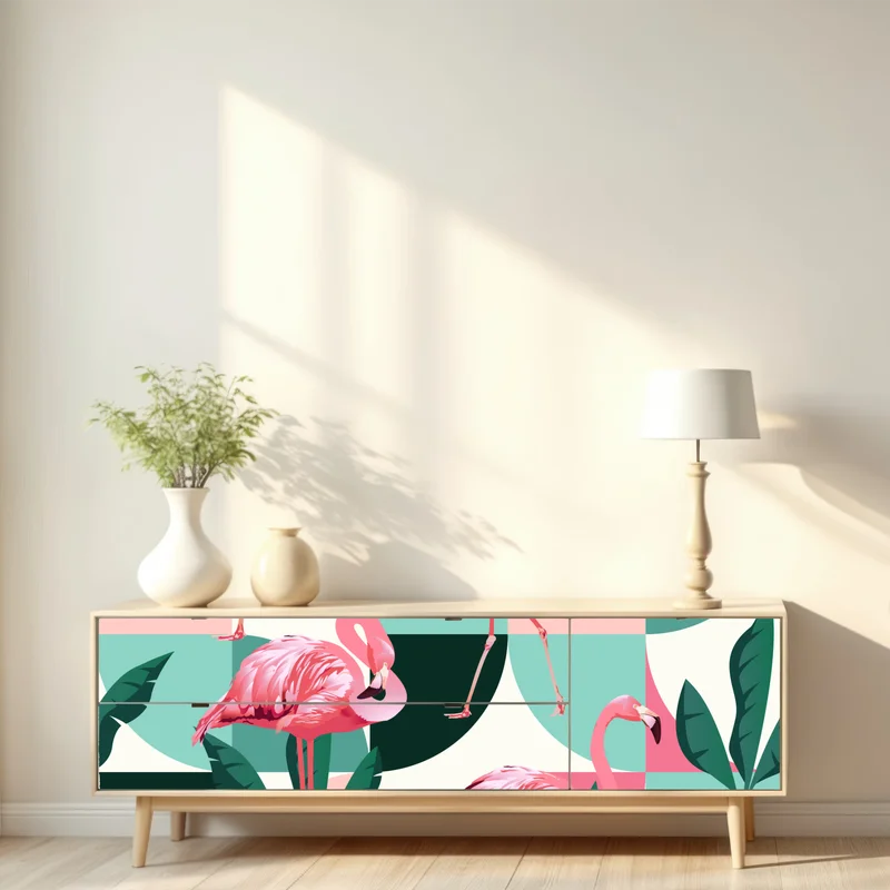 Repositionierbarer Aufkleber verspieltes rosa flamingo-muster