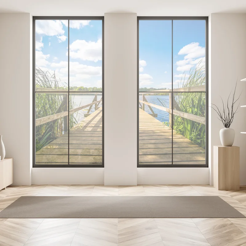 Naklejka na okno słoneczny pomost nad jeziorem