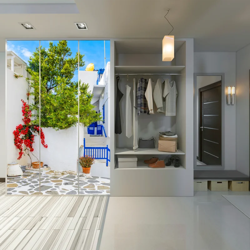 Schrankaufkleber sonniger mediterraner innenhof mit bougainvillea Schrankaufkleber sonniger mediterraner innenhof mit bougainvillea