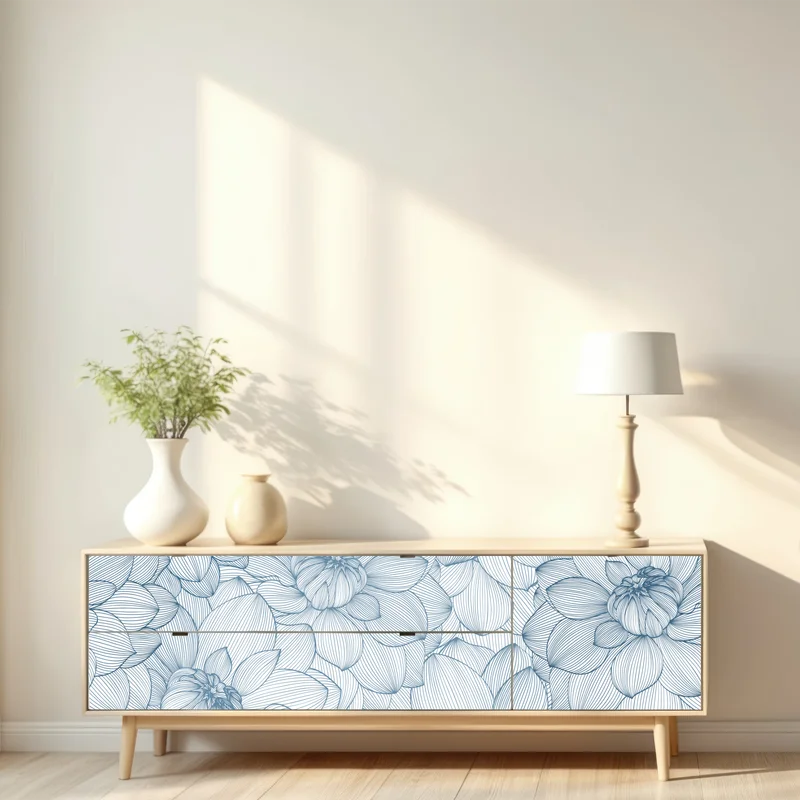 Repositionierbarer Aufkleber zartes blaues blumenlinienmuster Repositionierbarer Aufkleber zartes blaues blumenlinienmuster