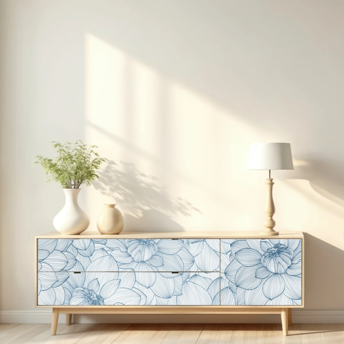 Repositionierbarer Aufkleber zartes blaues blumenlinienmuster Repositionierbarer Aufkleber zartes blaues blumenlinienmuster