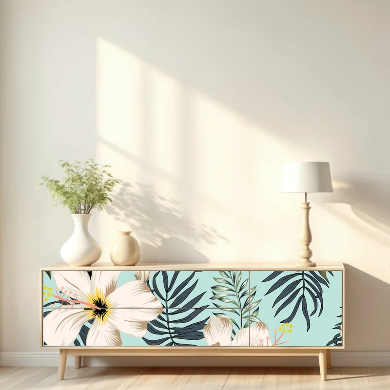 Repositionierbarer Aufkleber tropisches muster mit tukan und blumen