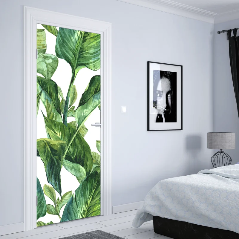 Türaufkleber üppiges aquarellmuster tropischer blätter