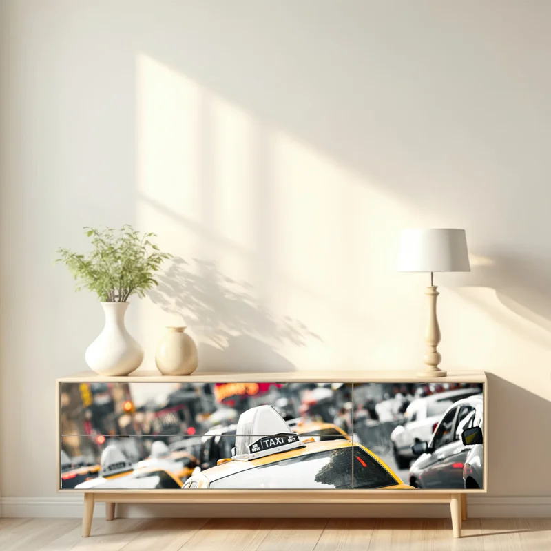 Repositionierbarer Aufkleber gelbes taxi in den straßen von New York