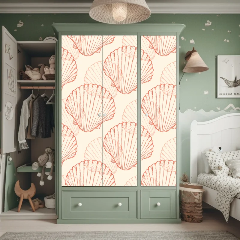 Schrankaufkleber korallenfarbiges muschelmuster