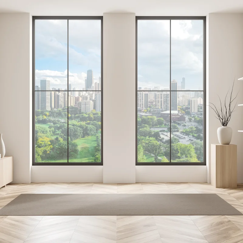 Fensteraufkleber stadtpanorama über grünem park