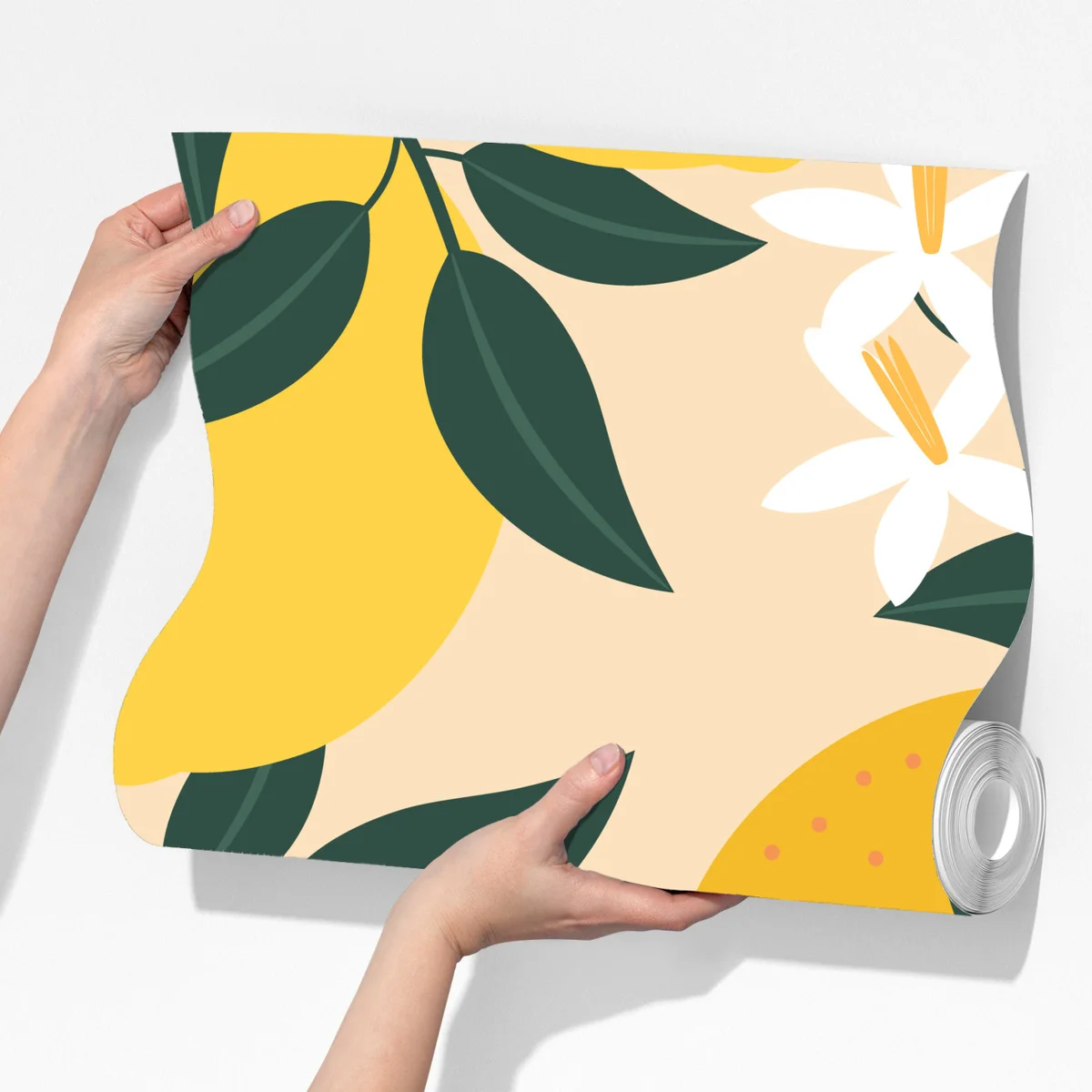 Fototapete leuchtendes zitronenmuster mit blüten Fototapete leuchtendes zitronenmuster mit blüten