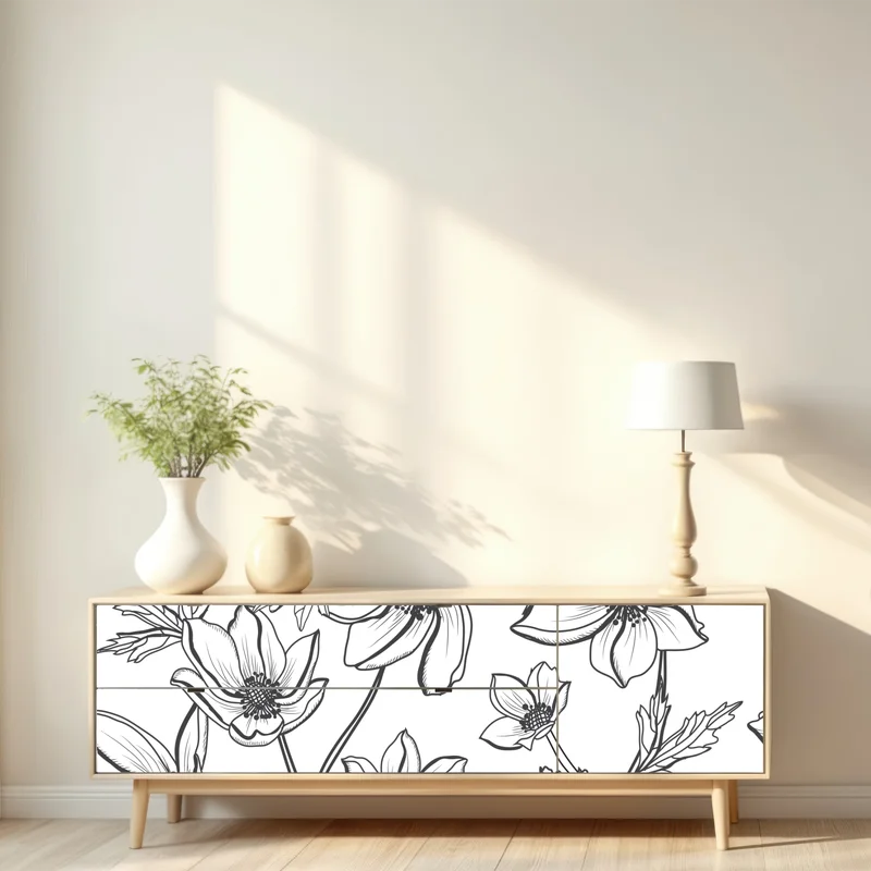 Repositionierbarer Aufkleber botanische linienzeichnung mit blumen