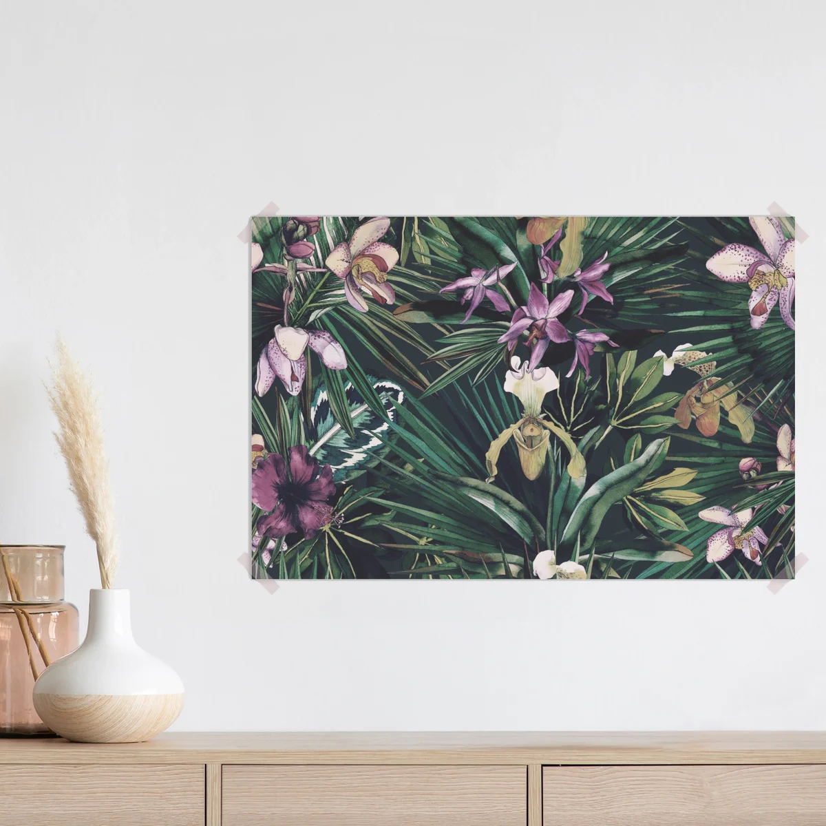 Poster tropische orchideen in aquarell und palmblättern Poster tropische orchideen in aquarell und palmblättern